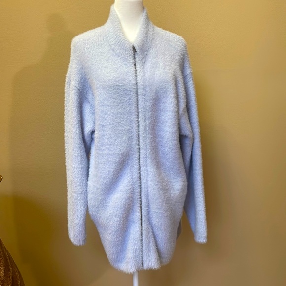 NWOT J CREW POINT SUR FUZZY CARDIGAN LT BLUE MEDIUM OVERSIZED ZIP UP JACKET - Picture 9 of 13